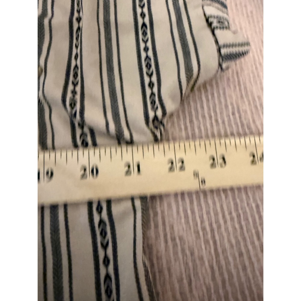 Flower & Feather Women 3XL Tan Black Stripe Zip Neck Short Sleeve Boho Blouse - Picture 5 of 6